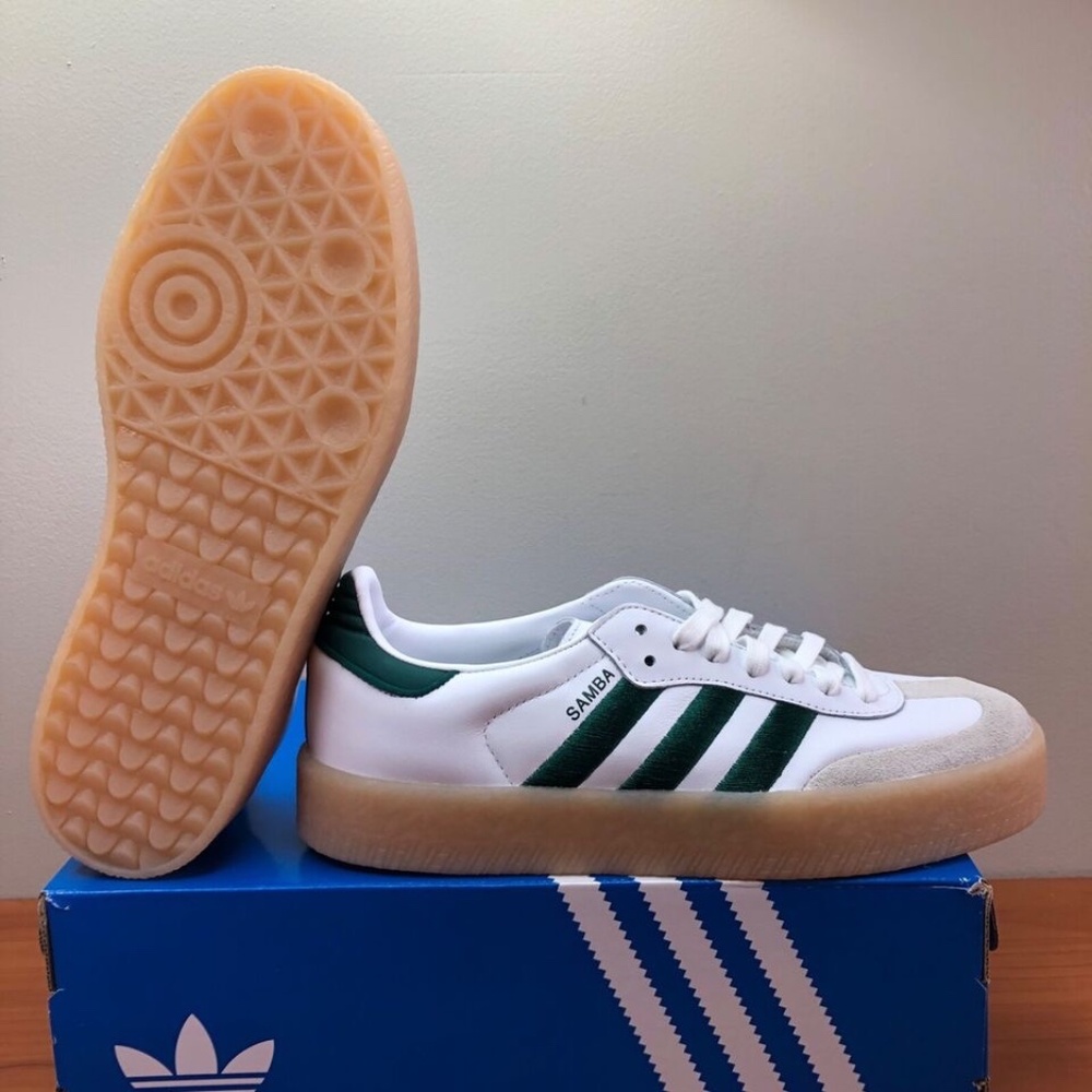adidas Originals Sambae Leather Sneakers 'White Green Gum' ID0440 Womens Size 11